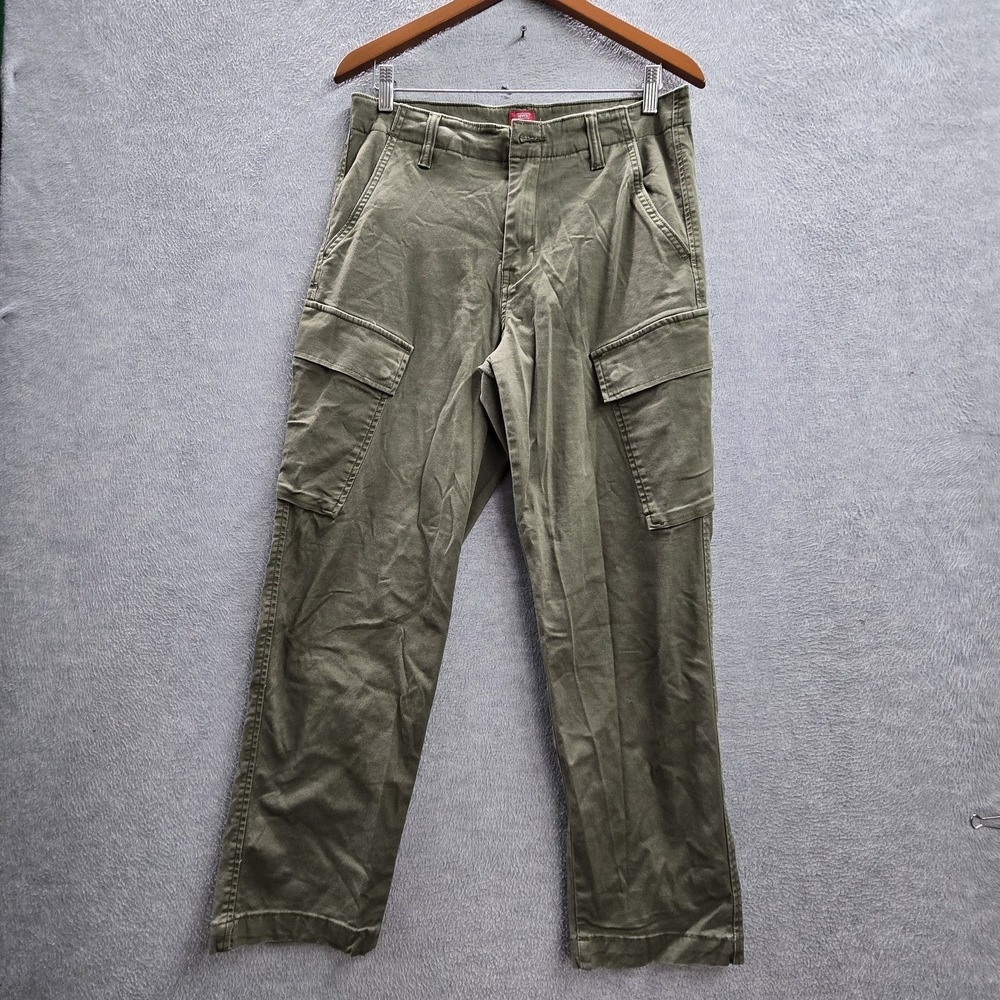 Levi's XX Cargo Men Pants 31X30 Green Taper Grunge Button 27"‎ Inseam Logo Y2KK